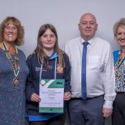 From left, Anne Ash (President of Northallerton Mowbray Rotary Club), Niamh Jessup, Flying Officer Mike Donnelly, and Emma Biggs (President of The Rotary Club of Northallerton)