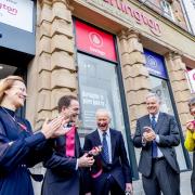 From left, Darlington Building Society distribution director, Louise Thorpe, Treasury minister Gareth Davies, market trader Robin Blair, building society chief executive Andrew Craddock, and non-executive director Kate McIntyre