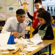 Rishi Sunak with pupils at Mill Hill Primary School, Northallerton