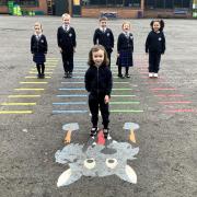 Children at Stokesley Primary Academy with one of the playground markings