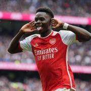 Bukayo Saka celebrates scoring Arsenal’s second goal (Zac Goodwin/PA)
