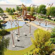 A visualisation of what the future Stockton town centre urban park will look like