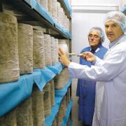 IN THE BLUE ROOM: David Hartley tests the Wensleydale blue with colleague Graeme Stamps