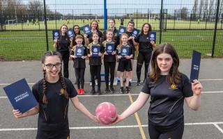 Members of Trinity Catholic College’s netball club, in Middlesbrough, broke a Guinness World Record Picture: DAWN MCNAMARA