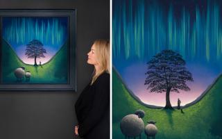Lucy Pittaway and her Sycamore Gap painting.