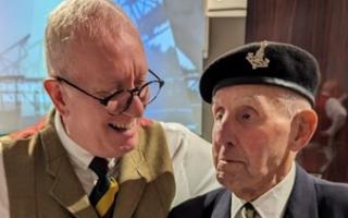 Steve Erskine with Ken Cooke: Green Howards Museum Specialist Researcher Steve Erskine with 98 year old Pte Ken Cooke, one of the last surviving D-Day veterans, who landed in Normandy on 6th June 1944 with 7th Battalion Green Howards.