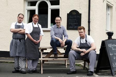 Darlington and Stockton Times: Ross Serino, pictured in 2015 with head chef Helen Ripley, sous chef Chris Heywood (left) and CDP Daryl King. Picture: STUART BOULTON 