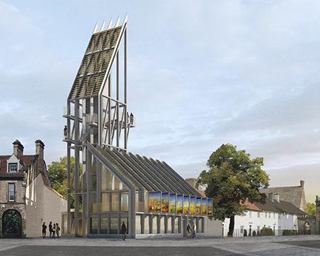 How the Welcome Building and Observation Tower between Bishop Auckland market place and Auckland Castle will look