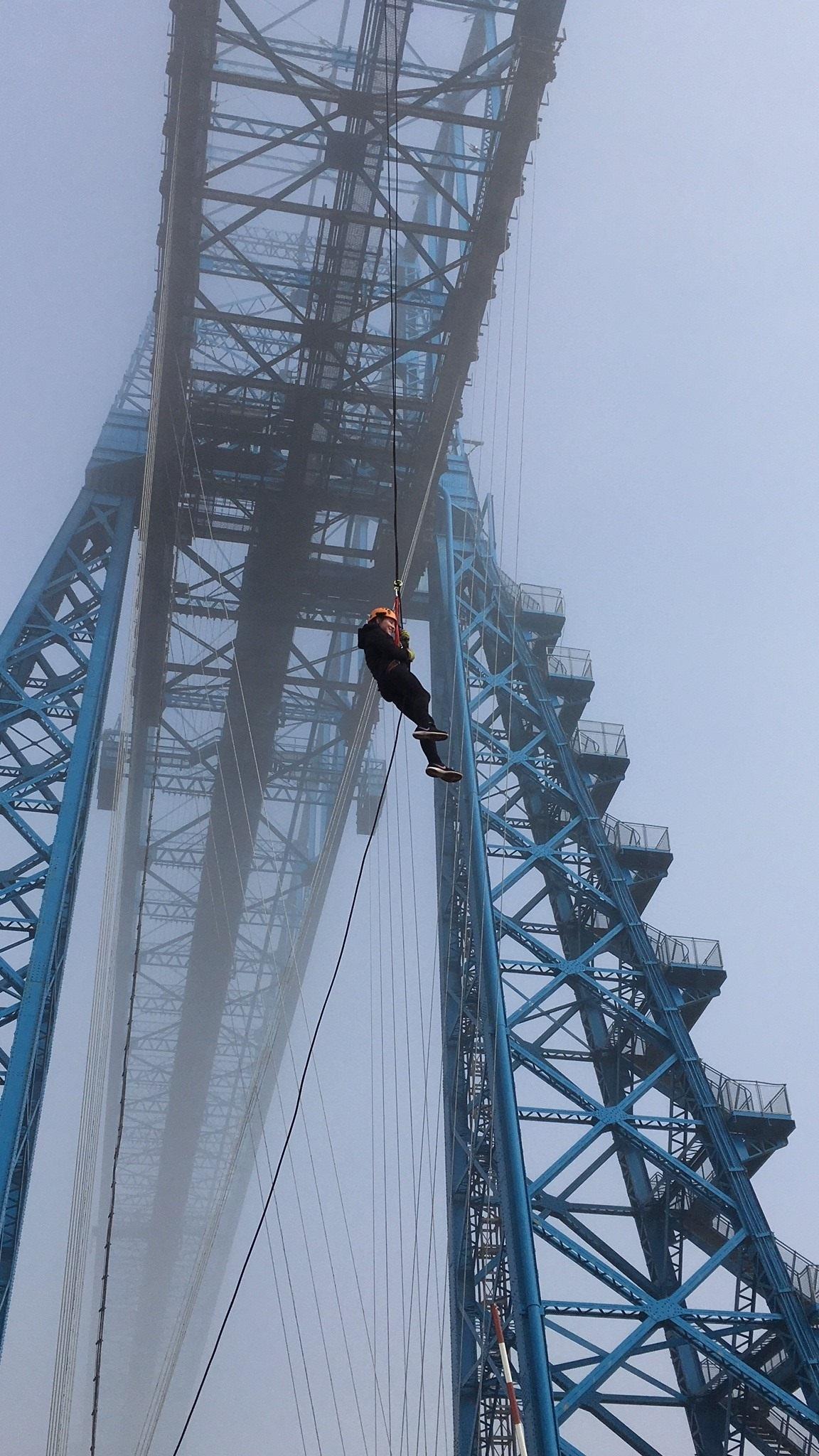 Girl 12 Abseils 164ft From The Middlesbrough Transporter Bridge