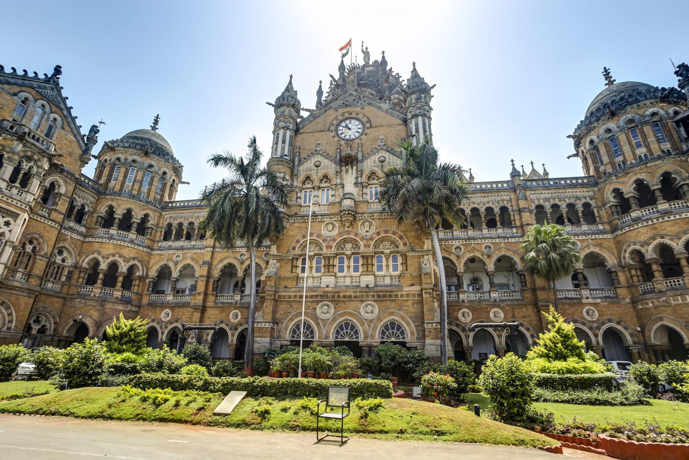 The Chhatrapati Shivaji Terminus (formerly Victoria Terminus) in Mumbai in India, which had friezes depicting the Stockton & Darlington Railway