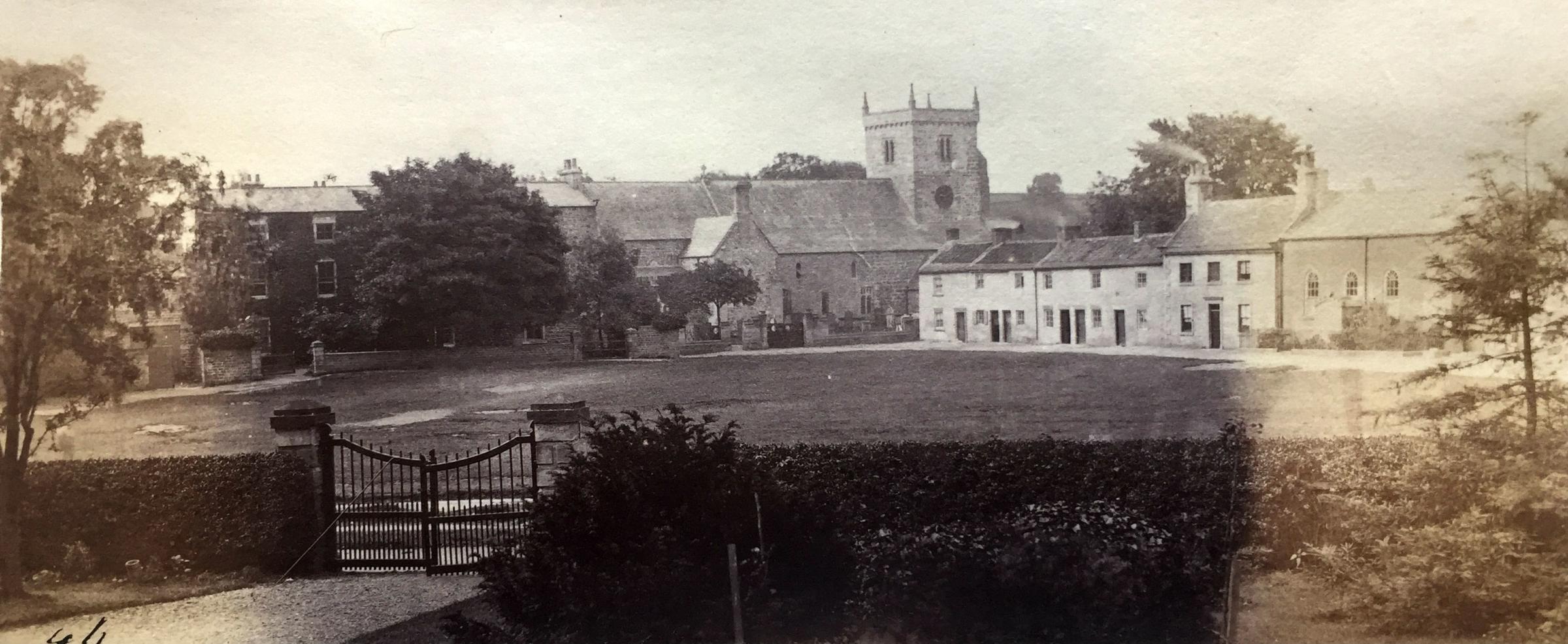 Looking across the green to Gainford church in the 1880s